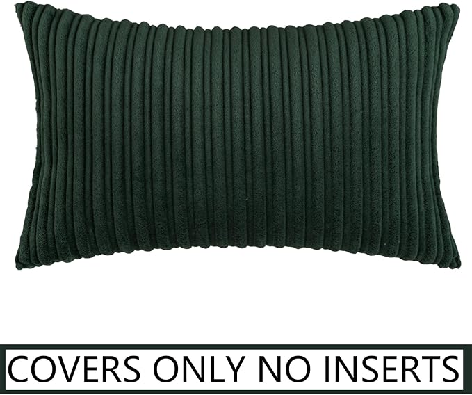 UGASA Christmas Velvet 12x20 Inch Lumbar Soft Throw Pillow Cover Boho Striped Decorative Both Sides Solid Rectangular Cushion Case for Couch Bedroom Sofa Home, 1 Piece, Dark Green
