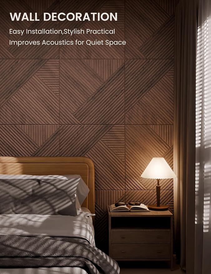 Fluxynara 6-Pack Large Felt Bulletin Board, Walnut Diamond | 70.87" x 47.24" Cork Board Alternative, Acoustic Wall Panels with 60 Adhesive Tabs for Recording Studios and Home Offices