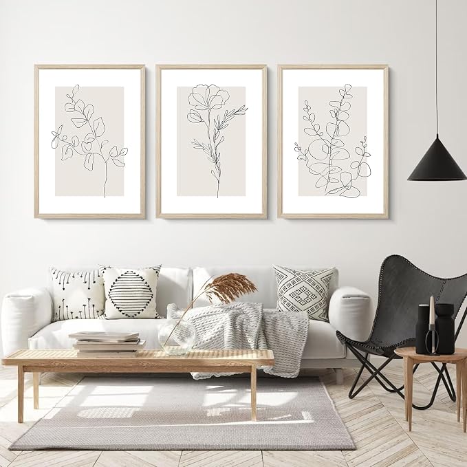 Neutral Botanical Prints Wall Art Flower Minimalist Canvas Wall Decor Vintage Line Wall Art Floral Plant Painting Pictures Beige Boho Artwork Farmhouse Poster for Bedroom 16x24x3 Inch Wood Framed