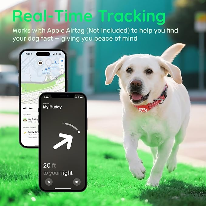 Premium Airtag Dog Collar，with IP68 Waterproof AirTag Holder,Red,M | Soft,Breathable,Nylon Padded,Reflective,Ultra-Durable Buckle,Adjustable,Comfortable for Small Medium Large Dogs