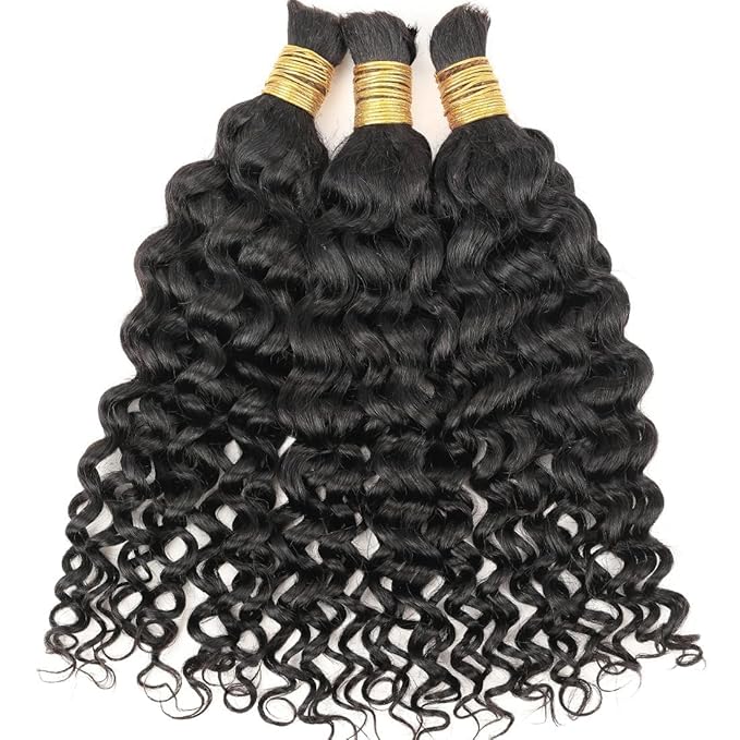 Human Braiding Hair for Boho Braids 20inch Water Wave Bulk Human Hair Extensions for Braiding No Weft Brazilian Virgin Curly Deep Wave Loose Deep Wave Bulk Wet and Wavy 1 Bundle 100g Natural Black