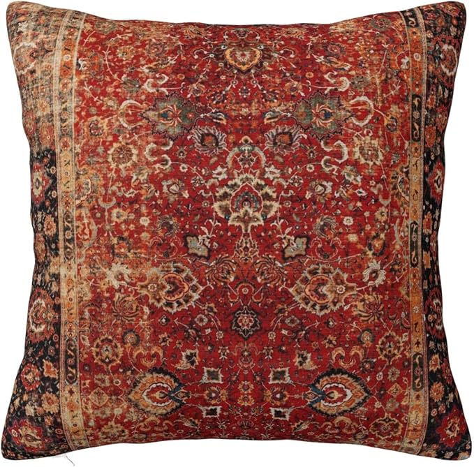 Antique Oriental Turkish Carpet Pattern Pillow Covers Decorative Square Throw Pillowcase 18x18 Inch Couch Cushion Cover for Home Decor Living Room Bedroom College Dorm Bed Car Sofa