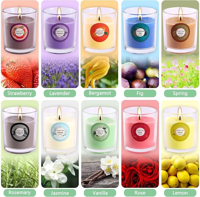 Pliadvbu Set of 40 Scented Candle with 10 Fragrances, Soy Wax Aromatherapy Strong Scented Candle in Glass Jar for Women Home Decor