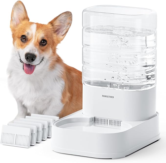 Gravity Dog Water Bowl Dispenser with 6 pcs Filters 1 Gallon/3.78L Automatic Pet Water Dispenser for Dogs Gravity Water Bowl for Cats