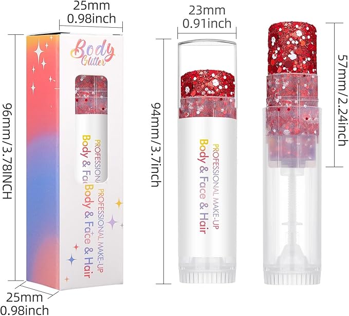 Body Glitter Stick,Sparkling Neon Outfit Party Holographic Sequins Paint Mardi Gras Accessories Face and Body Glitter Gel Makeup. (Gold &White& Red)