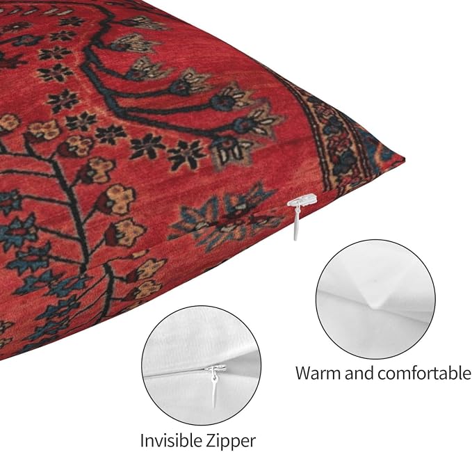 Red Persian Carpet Vintage Antique Nature Fine Pillow Covers Decorative Lumbar Throw Pillowcase 12x20 Inch Couch Cushion Cover for Home Decor Living Room Bedroom College Dorm Bed Car Sofa