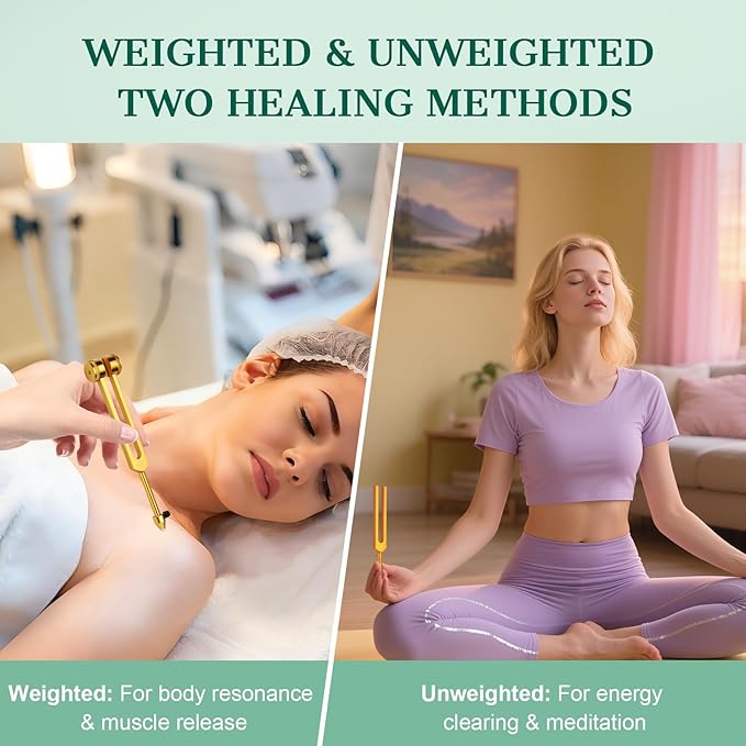 Tuning Forks for Healing Set,4-Color Tuning Forks (136.1Hz,128Hz,256Hz,384Hz),Weighted & Unweighted Resonance Sound Healing Tuning Fork Set with 10 Accessories,for Stress Relief,Sleep & Chakra Balance