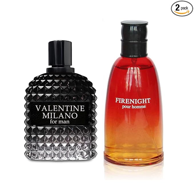 AFLUXE 2PCS Valentine Milano/FireNight Eau De Toilette for Men-Fresh,Romantic Scent Perfume for Men 3.4 Fl Oz Each Mens Cologne For All Skin Daily Used
