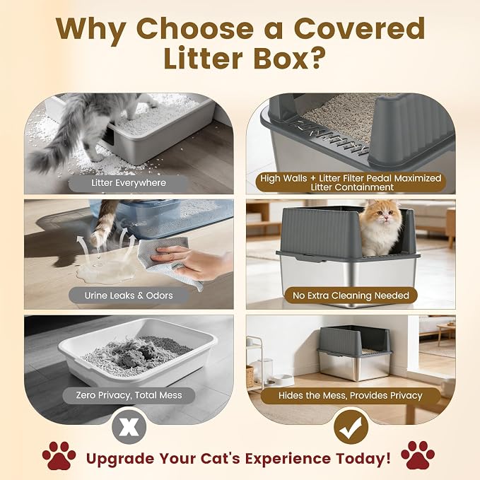 Stainless Steel Small Cat Litter Box, 11.8" High Sides, Low Entry | Litter Scatter & Urine Spray Control, Non-Stick Surface, Easy Scooping, Durable Build, Compact Footprint for Small Spaces