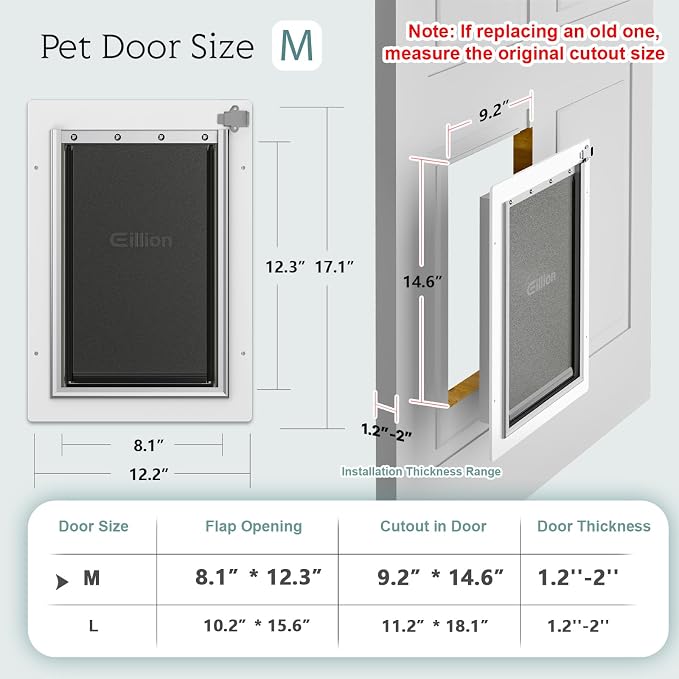 Medium Dog Door for Door, Pet Doggy Door with Rust-Proof Plastic Frame, 3 Magnetic Flaps, Metal Telescoping Tunnel, Doggie Door for Interior and Exterior Doors, Pets Up to 40 lb (M)