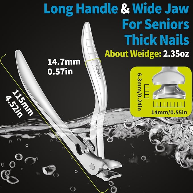 Thick Toenail Clippers, Long Handle Angled Stainless Steel Heavy Duty Toenail Clippers for Thick Toenails, Curved Blade Extended Toe Nail Clippers for Thick Nails for Seniors, Men, Women