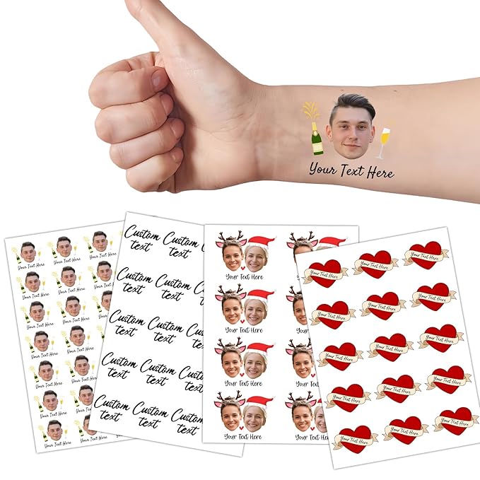 Ubmpj Custom Temporary Tattoos Personalized Temporary Tattoos with Photo Face Name Text for Graduation Bachelorette Birthday Party Wedding Bride Groom