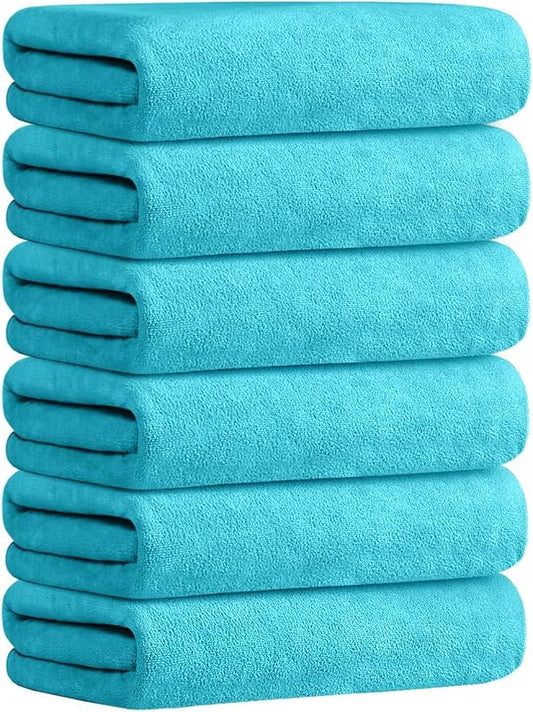 JML Bath Towels, Microfiber Bath Towel Set 6 Pack 30" x 60", Soft Absorbent Microfiber Bathroom Towels for Body, Adult, Aquamarine