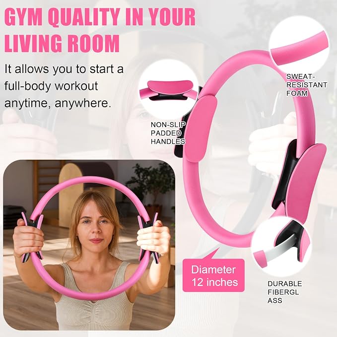 Silipull 10 Pcs Pilates Ring Blocks Set for Women Home Yoga Equipment Accessories Pilates Ring Circle and Ball Workouts Gift Include Ball Yoga Circle Resistance Bands Block Straps Gym Bag