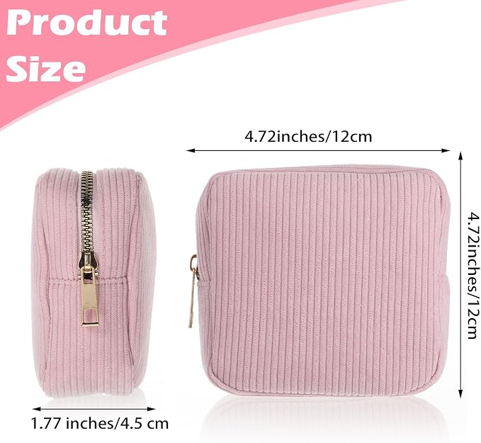 Period Bag for Teen Girls (Pink) | Corduroy Sanitary Napkin Storage Bags Portable Sanitary Pad Storage Bag with Slip-in Pockets