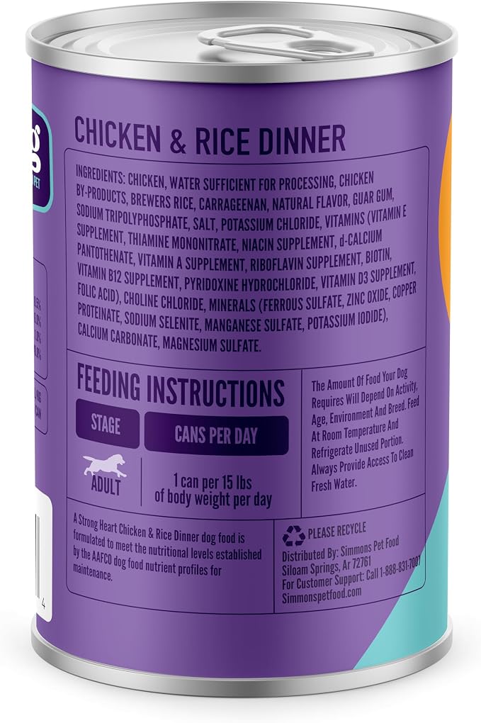 A Strong Heart Dog Food Loaf, Chicken & Rice, 13.2oz Cans, 12-Pack | Loaf texture, complete & balanced all life stages, Made in USA, sensitive stomach friendly