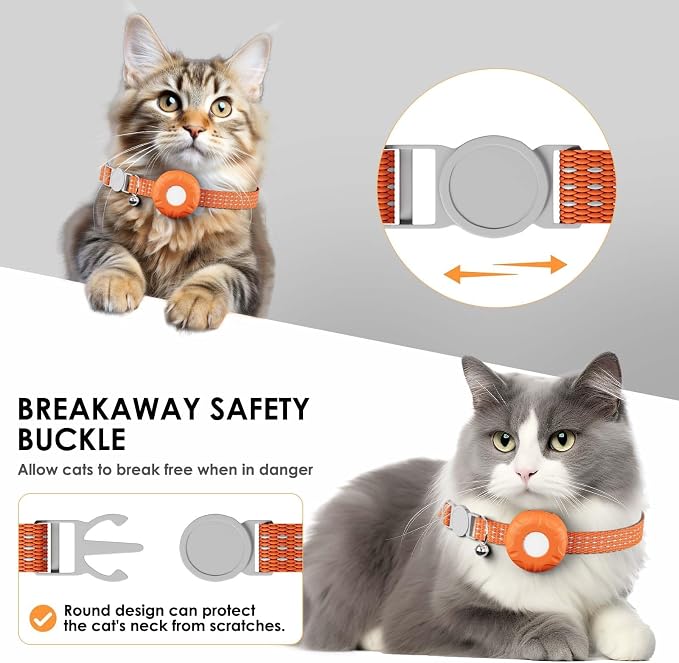 Cat Tracker, GPS Tracker for Cats, No Monthly Fee, Compatible with Apple Find My App (Only iOS), Real-Time Tracking, Smart Alerts, Up to 1-Year Battery, Waterproof, Orange