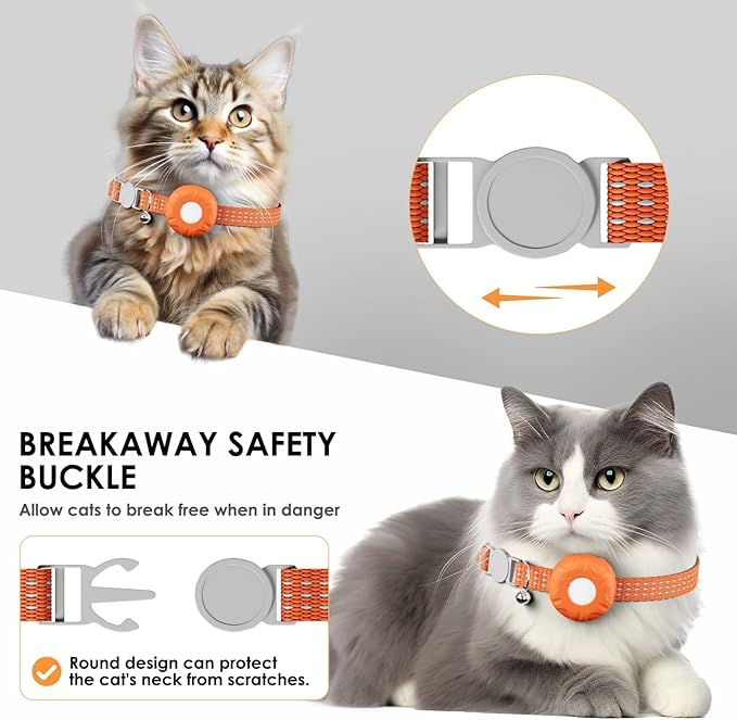 GPS Tracker for Cats, Cat Tracker Compatible with Apple Find My App (Only iOS), No Monthly Fee, Waterproof (Orange)