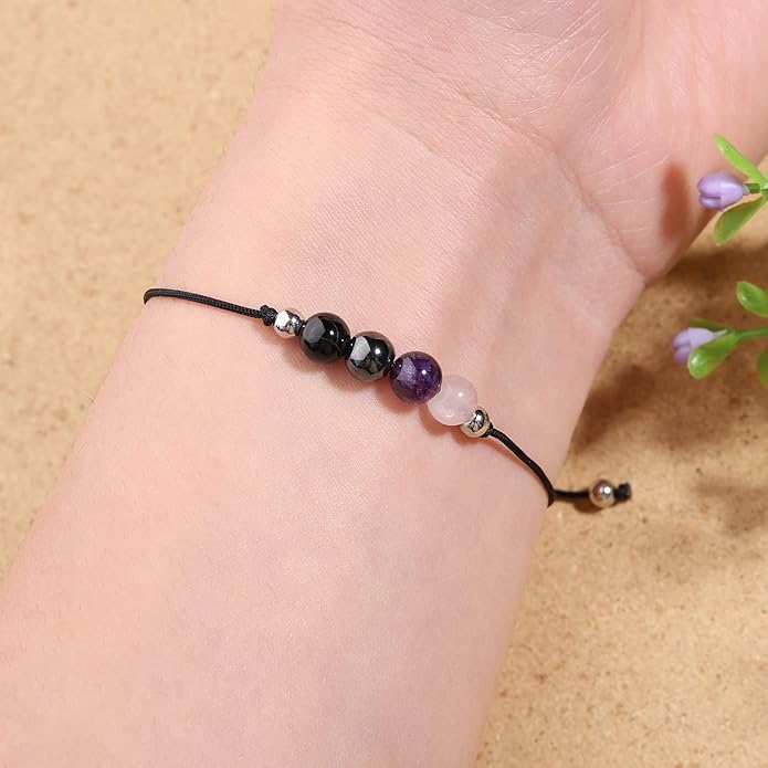 Korotho Empath Protection Bracelet Empath Bracelets Gifts for Her Natural Healing Crystal Beaded Bracelet, Tourmaline, Amethyst, Hematite, Rose Quartz, Jewelry for Best Friends Daughter Mom