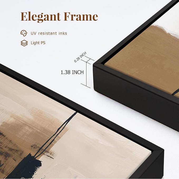 SAFERRYHOME Neutral Abstract Black and Tan Brown Wall Art Set of 3, 24"x36" | Black and Tan Brown Framed Canvas Print Set,Mid-Century Modern Brown Minimalist Shapes for Living Room Bedroom Office Hallway