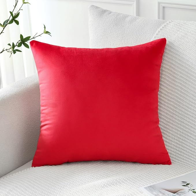 Artscope Luxury Velvet Pillow Covers Decorative Square Pillowcases Soft Solid Cushion Cases for Couch Sofa Bedroom Home Decor 20x20 Inch Red