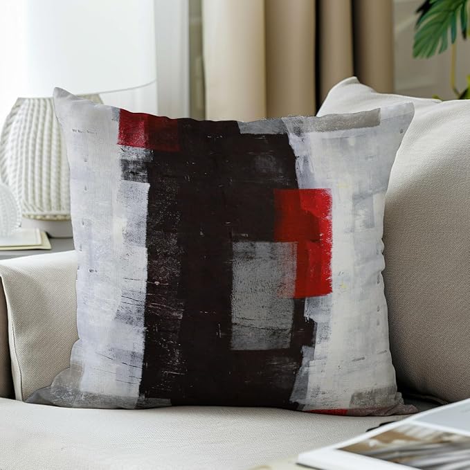 Throw Pillow Covers for Couch, 22x22 Inch, 2 Pack, Red Grey | Decorative Throw Pillow Covers Cushion Covers for Couch Bedroom Sofa Living Room