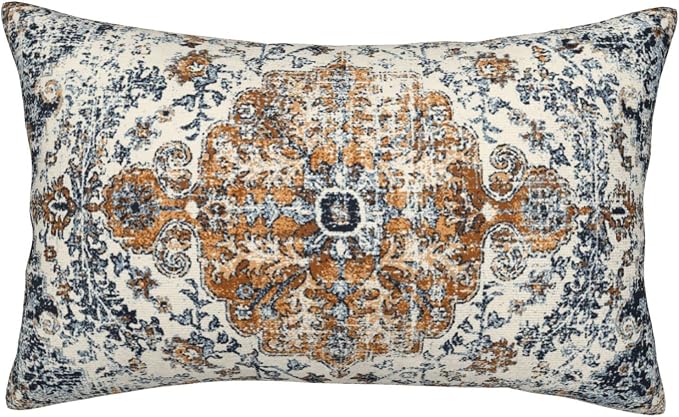 AEIOAE Rust Blue Pillow Covers 12x20 Inch Set of 2,Boho Throw Pillows Case,Carpet Pattern Ethnic Design Outdoor Decorative Square Linen Farmhouse Decor Cushion Covers for Home Sofa Bed Couch