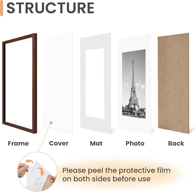 upsimples 16x20 Picture Frame, Gallery Wall Frames Set of 5, Brown | Poster Frame Collage Wall Decor, 11x14 Picture Frame with Mat for Family, Baby, Hallway, Christmas