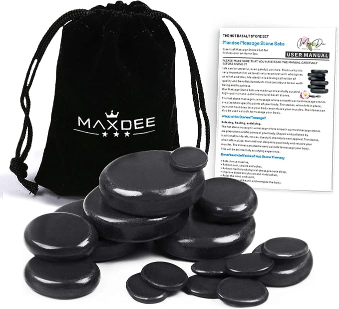Maxdee Massage Stones Essential Hot Stones for Massage, 6 Medium Hot Stones Massage Kit Hot Rocks Massage Stones for Professional or Home Spa, Foot Heater, Relaxing, Healing, Pain Relief, 2.4"