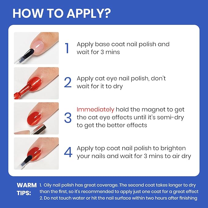 Blue Magnetic Nail Lacquer, Quick Dry Cat Eye Nail Polish Non Gel Fingernail DIY Manicure For Women Girls 16ml/0.54 oz