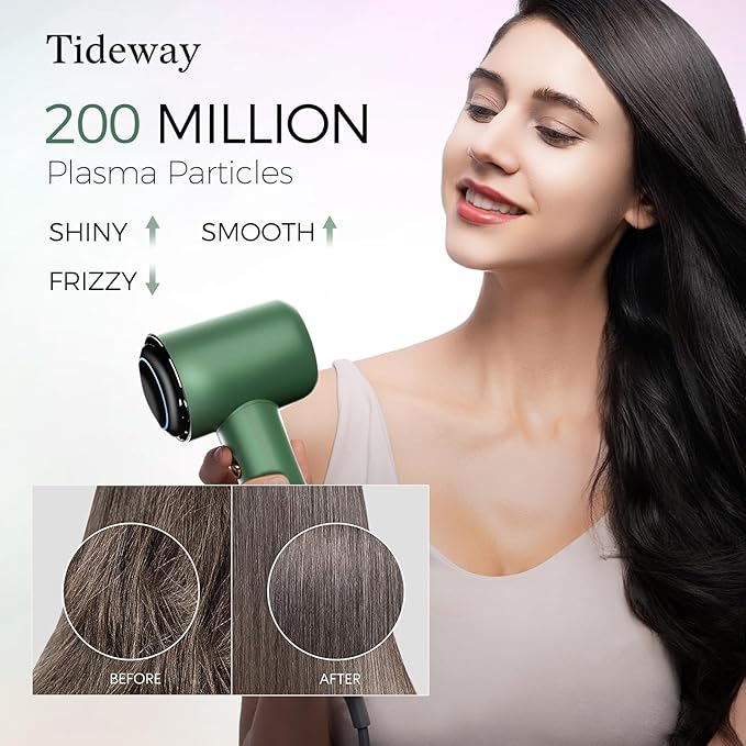 Tideway Hair Dryer Professional High-Speed Ionic Blow Dryer 110,000 RPM, Compact Hair Dryer with Magnetic Diffuser, Fast Drying with Brushless Motor Low Noise Smart Temperature Control-H11