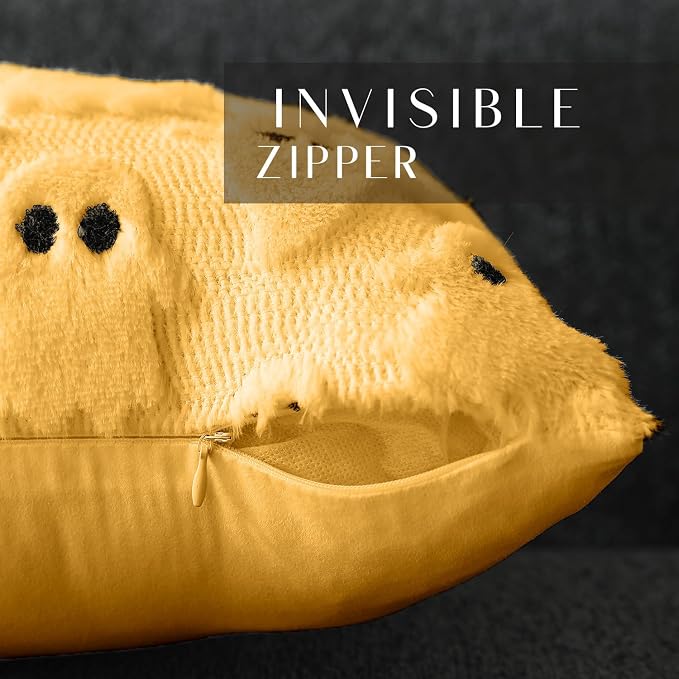 DFXSZ Halloween Pillow Covers 20x20 inch 2Pcs Yellow Ghost Halloween Decor | Halloween Decorations Set of 2 Throw Pillow Cases Plush Faux Fur Wool Cushion for Chair Sofa Bedroom Living Room Home Decor