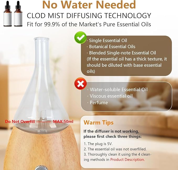 Lychee Essential Oil Diffuser Humidifiers, 7 Colors Light Setting, Quiet Diffuser, Small Aromatherapy Diffuser with Wood Grain Base for Room Home Office Bedroom Nice Gift