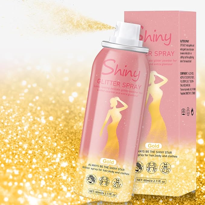Hair and Body Glitter Spray, 60ml Gold Glitter Hairspray Dry Powder Makeup for Clothes, Festival Rave Prom Loose Sparkle Powder,Holographic Ultra Fine Glitters for Crafts (Gold)