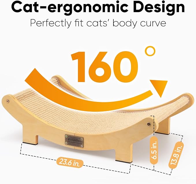 FUKUMARU Sisal Cat Scratcher Bed, Solid Wood Cat Hammock for Indoor Cats | 23.6 Inch Durable Scratching Bed, Large Cat Scratch Pad, Natural Sisal Hammock, Cat Lounger Scratcher for Sleeping (Wood)
