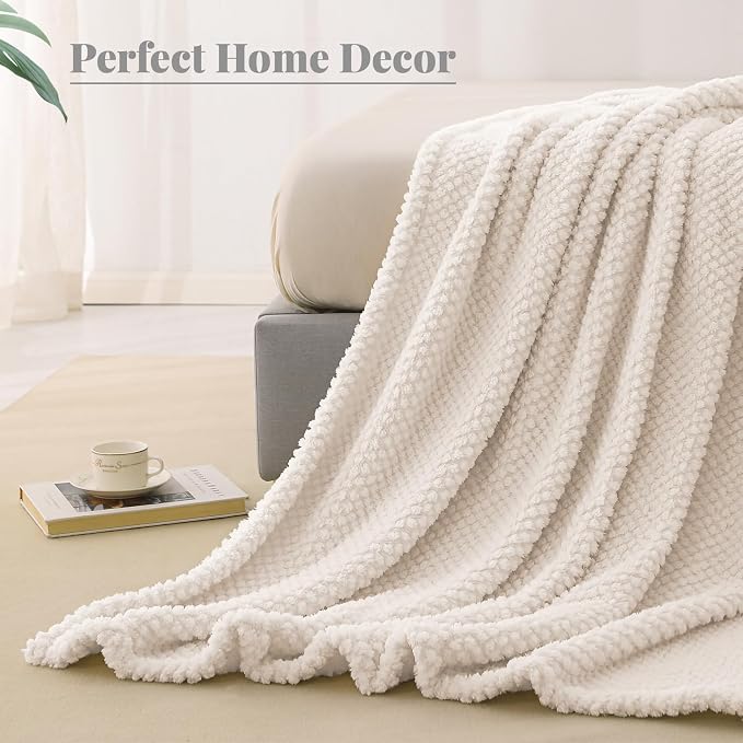 Whale Flotilla Soft Fleece King Size Bed Blanket, Ivory | 90x104 Inch, Suitable for Bed, Fluffy Fuzzy Jacquard Blankets for All Season, Lightweight and Cozy