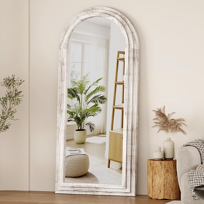ZHUNFA External Three-Layer Arched Full Length Mirror with Solid Wood Frame | 71x32 Modern Farmhouse Decor Standing Mirror Full Length, Wall Mounted, Leaning, Standing for Bedroom, Living Room, White.