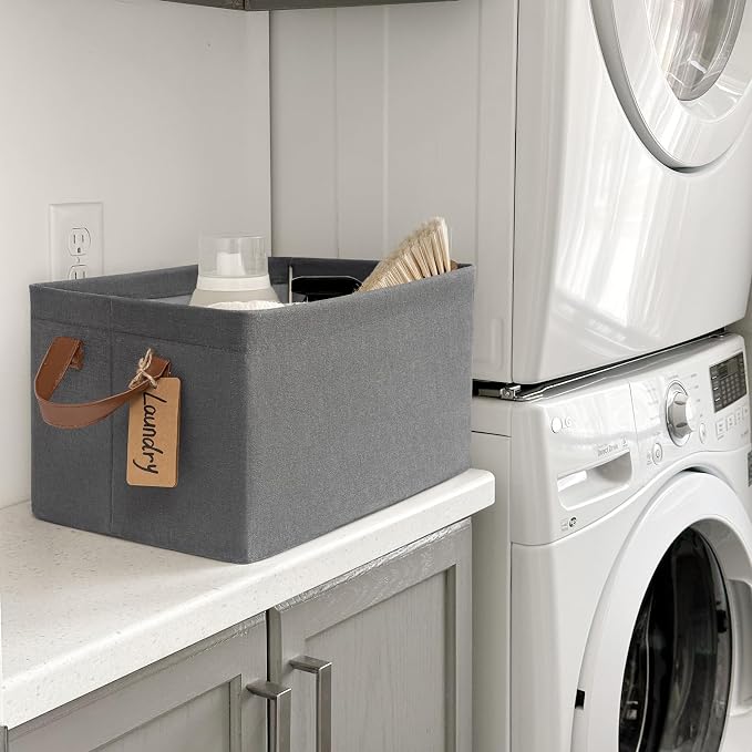CHICVITA 30L Large Closet Storage Bins with Handles, 2-Pack, Grey | 16 ¾" L x 11" W x 9¾" H, Metal Frame, Clothes, Towels, Toys & Daily Essentials Storage, Closet & Shelves Organization