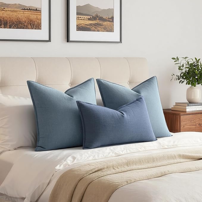 MIULEE Decorative Linen Lumbar Pillow Cover 12x20 Inch Blue Ashes | Boho Farmhouse Couch Long Throw Pillow for Bed, Pack of 1 Accent Coastal Modern Pillowcase, Sofa Livingroom Home Decor