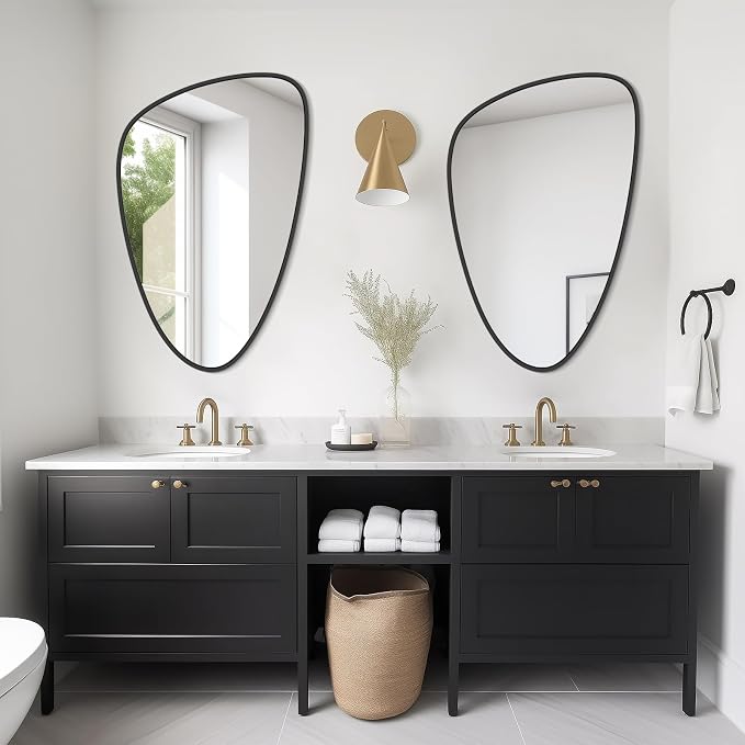Asymmetrical Mirror, Irregular Wall Mirror, Wall Mirrors Decorative for Bedroom Living Room entryway Hall, Wall Mirror for mid Century Modern Decor 36" H x 23" W, Black