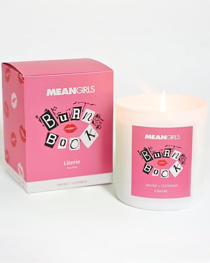 Literie Mean Girls Inspired Scented Candle: Burn Book - Smoke + Clovebud Scented, 9oz, 50 Hour Burn, Vegan Soy & Coconut Blend Candle for Home Decor, Gift for Women & Men
