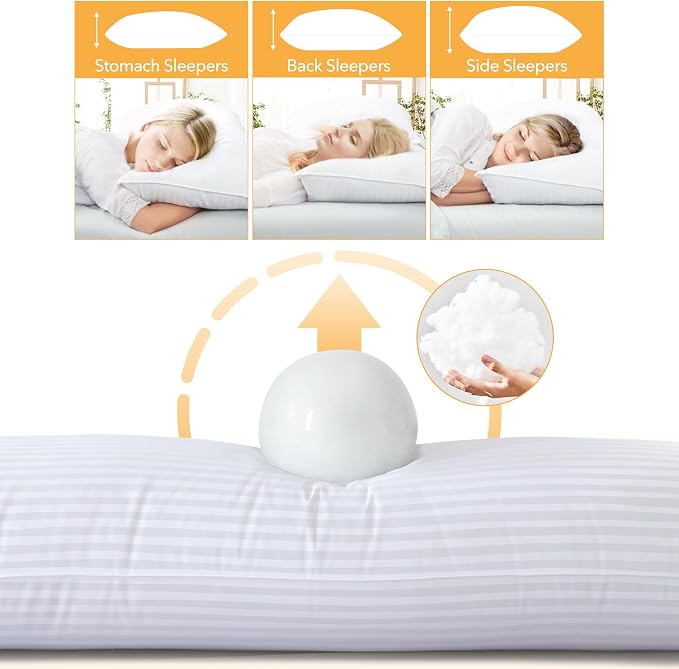 Oubonun Premium Striped Body Pillow | Breathable Cooling Cotton Cover, Soft and Fluffy 3D Down Alternative Microfiber Filled, Long Bed Pillow for Side Sleepers