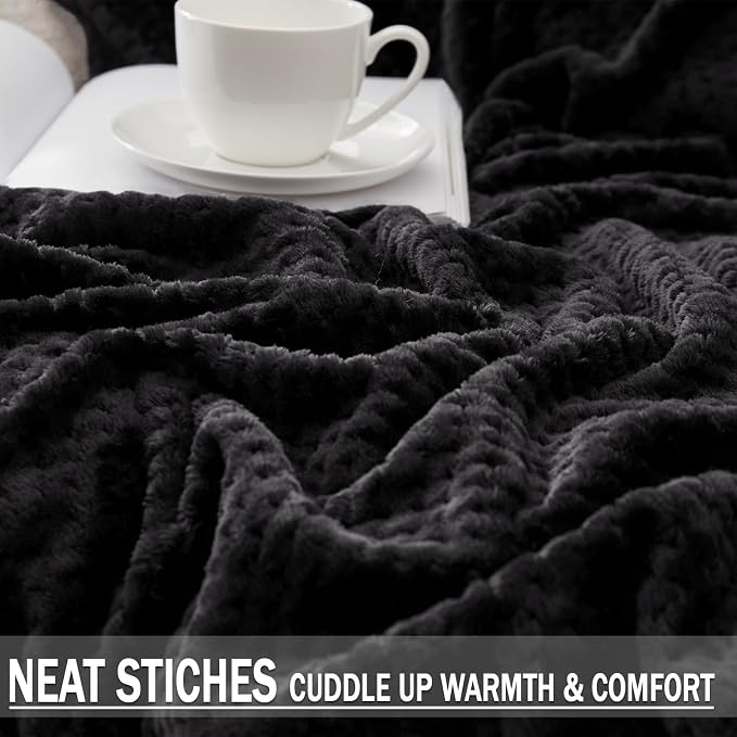 Exclusivo Mezcla Soft Waffle Fleece Bed Blanket King Size, Black | Lightweight Plush Blanket for Bed, Bedroom, Cozy Flannel with Waffle Texture, Stylish Home Decor, All Season, 104x90 Inches