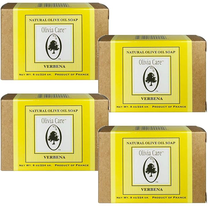 Olivia Care Premium Verbena Bath & Body Bar Soap | Organic, Vegan & Natural | Olive Oil | Repairs, Hydrates, Moisturizes & Deep Cleans | Good For Sensitive Dry Skin | Made in USA | 8 OZ - (4 PACK)