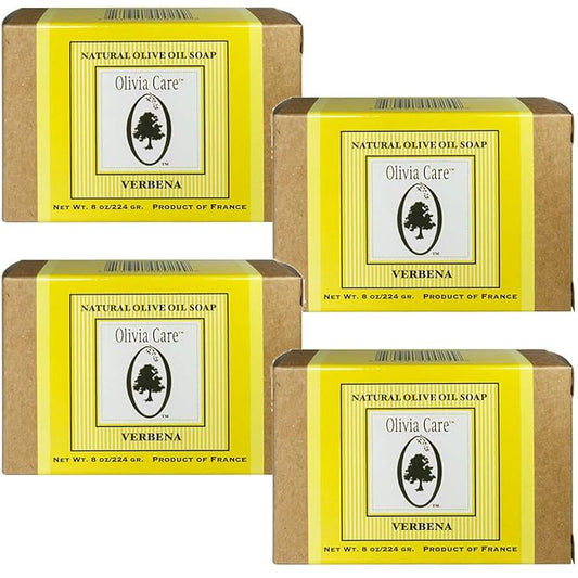 Olivia Care Premium Verbena Bath & Body Bar Soap | Organic, Vegan & Natural | Olive Oil | Repairs, Hydrates, Moisturizes & Deep Cleans | Good For Sensitive Dry Skin | Made in USA | 8 OZ - (4 PACK)