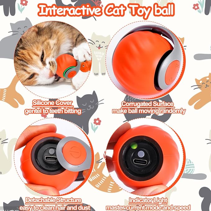 Mity rain Interactive Cat Toy Ball, Rechargeable Cat Toys for Indoor Cats