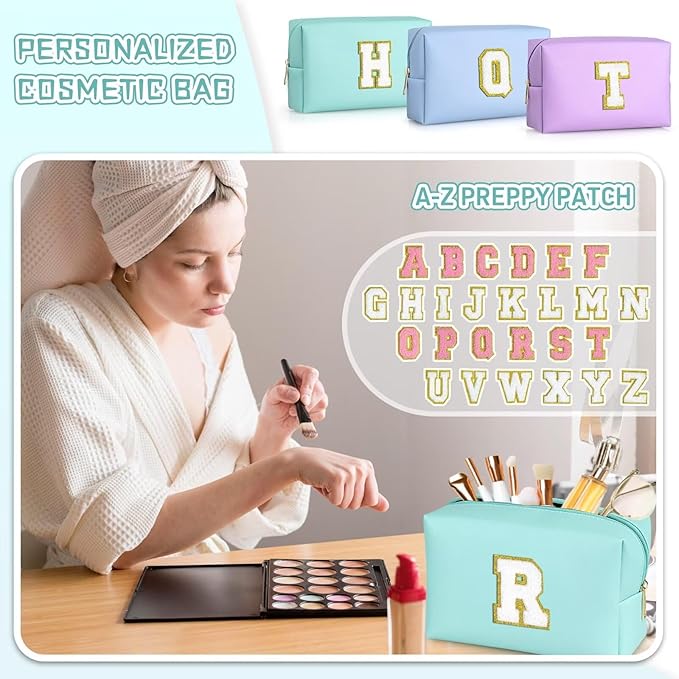TOPEAST Gifts for Friends Female Mom, Cute Makeup Bag Small Pink Cosmetic Bag Travel Toiletry Bag, Personalized Birthday Gift for Women Girl, Preppy Travel Stuff for Girls (Blue C)
