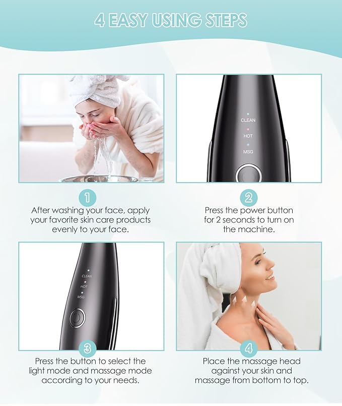ELISHINE 7 Color Neck Face Massager - Facial Massager Tool for Skin Care at Home, Vibrating Face Massager with Thermals, Galvanic Machines Black
