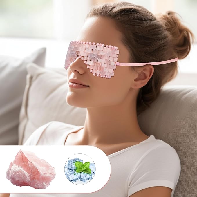 Rose Quartz Eye Mask, Natural Jade Mask for Facials, Hot or Cold Therapy for Anti-Aging, Puffiness & Dark Circles, Cooling for Migraines, Warmth for Sinus Relief