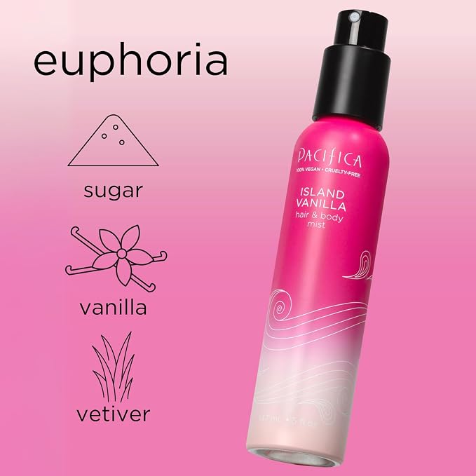 Pacifica Hair Mist Perfume & Full Body Spray for Women - Island Vanilla Body Mist Fragrance w/Sugar, Vanilla & Sandalwood Clean Beauty Alcohol-Free, Vegan & Cruelty-Free, 5 oz